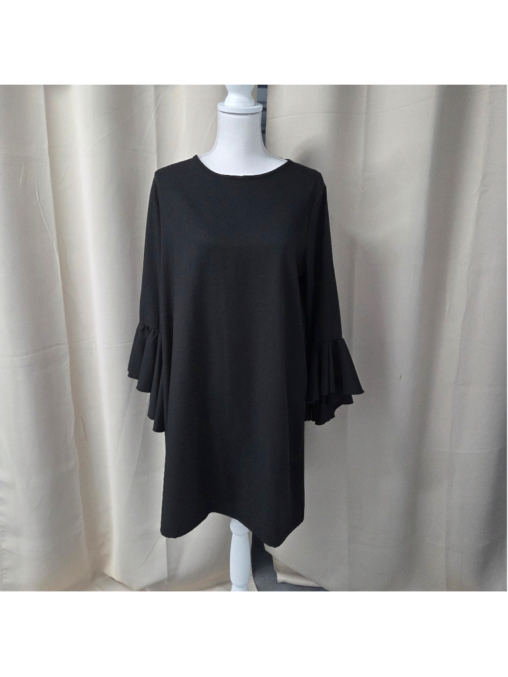 2 Hearts Chic Black Bell Sleeves Dress Ruffle Goth Evening Formal Size L - Picture 2 of 4